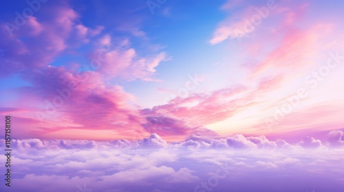 Majestic panoramic sunset with a sky filled with vivid purple and gentle pink clouds, highlighting the transition from day to night