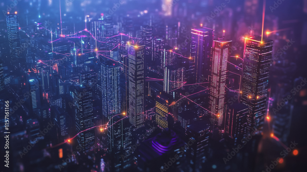 Smart digital Innovation city with connection network reciprocity over the cityscape. of future smart wireless digital city and social media networking systems that connects people with in city Smart digital Innovation city with connection network reciprocity over the cityscape. of future smart wireless digital city and social media networking systems that connects people with in city