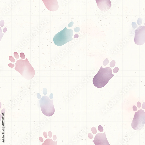Wallpaper Mural Watercolor Pastel Paw Prints Pattern on White Grid Background – Cute Animal Footprints, Pet Illustration, Dog and Cat Tracks, Decorative Minimalistic Design Torontodigital.ca