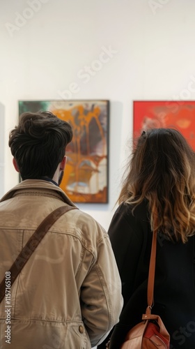 people view from behind at the exhibition looking at paintings.