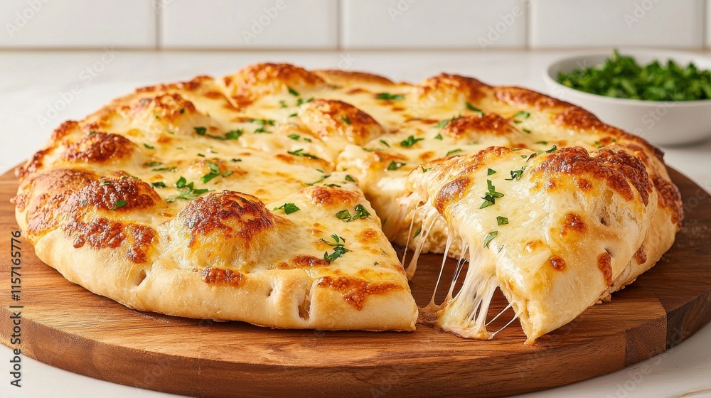 Freshly Baked Homemade Pizza with Melty Cheese and Savory Toppings on Wooden Serving Board Freshly Baked Homemade Pizza with Melty Cheese and Savory Toppings on Wooden Serving Board