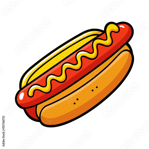 Classic hotdog in a bun vector art illustration
