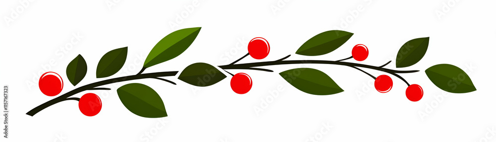 Red Berries and Green Leaves Branch Design, Nature's Simple Elegance, Botanical Illustration with Vibrant Colors, Perfect for Festive Decorations and Seasonal Designs. Red Berries and Green Leaves Branch Design, Nature's Simple Elegance, Botanical Illustration with Vibrant Colors, Perfect for Festive Decorations and Seasonal Designs.