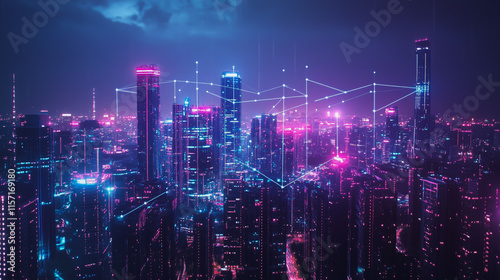 Wallpaper Mural Smart digital Innovation city with connection network reciprocity over the cityscape. of future smart wireless digital city and social media networking systems that connects people with in city Torontodigital.ca