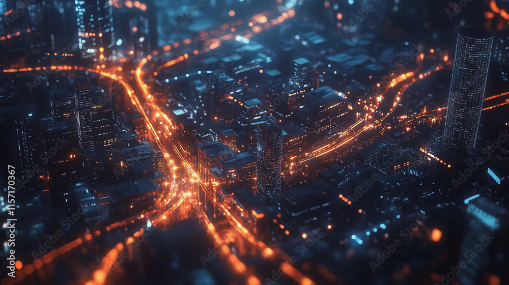 Obraz premium Smart digital Innovation city with connection network reciprocity over the cityscape. of future smart wireless digital city and social media networking systems that connects people with in city