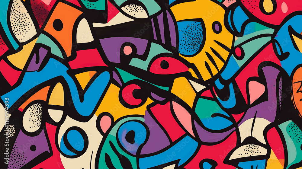 Obraz premium Colorful abstract geometric artwork with vibrant shapes and bold artistic design