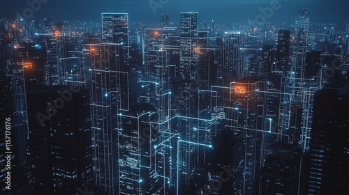 Wallpaper Mural Smart digital Innovation city with connection network reciprocity over the cityscape. of future smart wireless digital city and social media networking systems that connects people with in city Torontodigital.ca