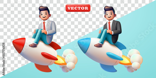 Office man sitting on a rocket. 3d vector, Suitable for business, career and design elements