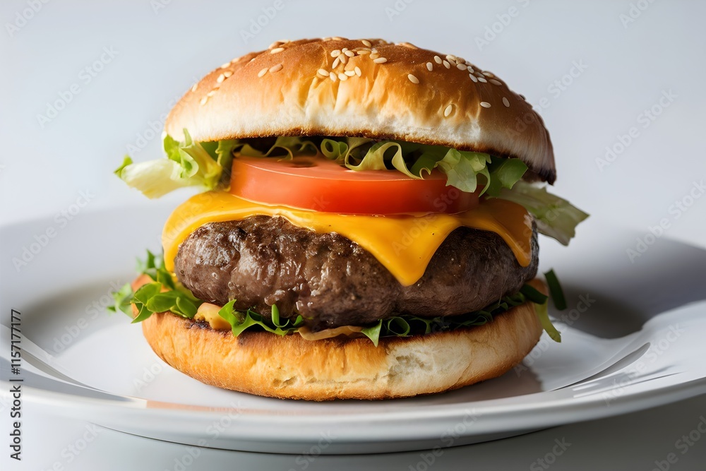 Cheeseburger Close Up on White Background Cheeseburger Close Up on White Background
