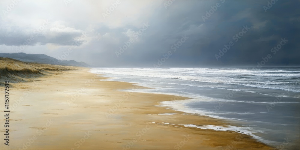A winter day at the beach reveals a strikingly empty landscape, with expansive sandy shores creating a serene atmosphere accompanied by the soothing sounds of gentle waves at the beach. A winter day at the beach reveals a strikingly empty landscape, with expansive sandy shores creating a serene atmosphere accompanied by the soothing sounds of gentle waves at the beach.