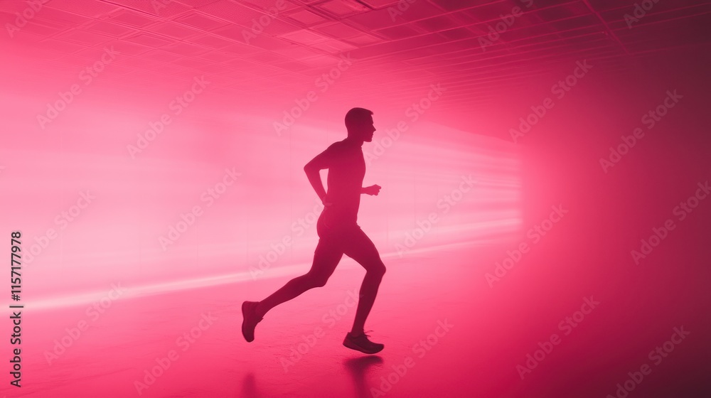 Runner silhouetted in pink light, dynamic pose. Runner silhouetted in pink light, dynamic pose.