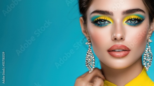 Striking Makeup with Vibrant Colors on Beautiful Female Face