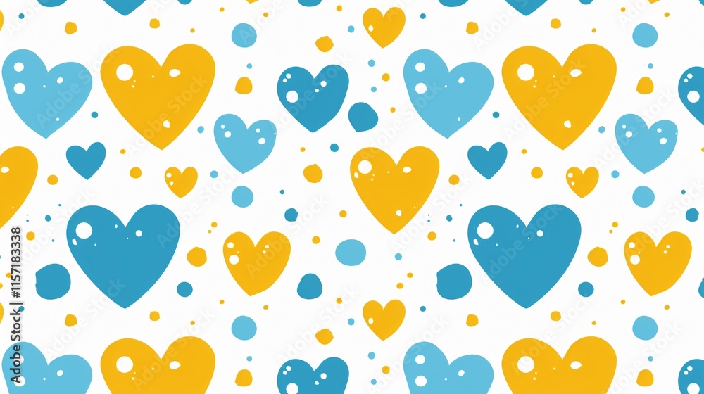 Charming Yellow Heart Pattern in Blue and White Colors Charming Yellow Heart Pattern in Blue and White Colors