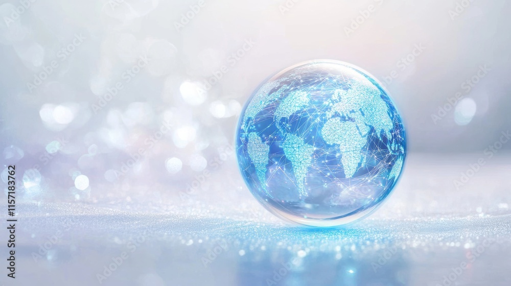 A shimmering glass globe depicting a world map, surrounded by a soft, ethereal glow, symbolizing global unity and environmental awareness. A shimmering glass globe depicting a world map, surrounded by a soft, ethereal glow, symbolizing global unity and environmental awareness.