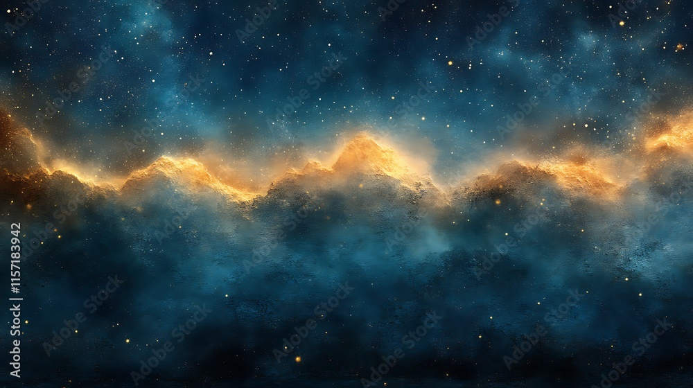 Fototapeta premium Golden Mountains Rise Above a Starry Night Sky