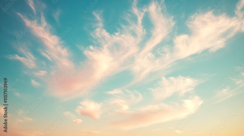 Obraz premium Delicate Clouds: Photograph a pastel-pink sky with wispy cirrus clouds