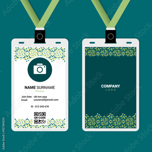 ID Card Design with Green Pastel Ornament on Top and Bottom