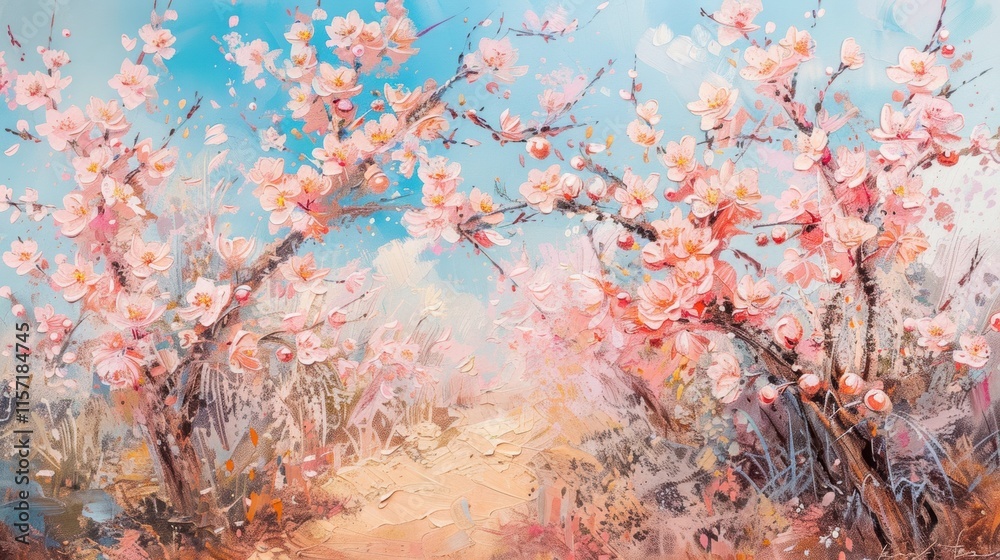 Scenic apricot tree blossoms in a peaceful spring countryside landscape. Scenic apricot tree blossoms in a peaceful spring countryside landscape.