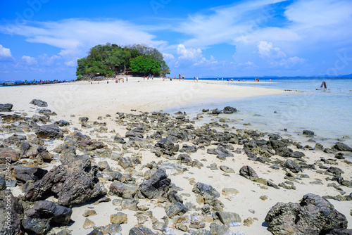 Krabi's Separated Sea in summer Filled with rocks and clear sea water. photo