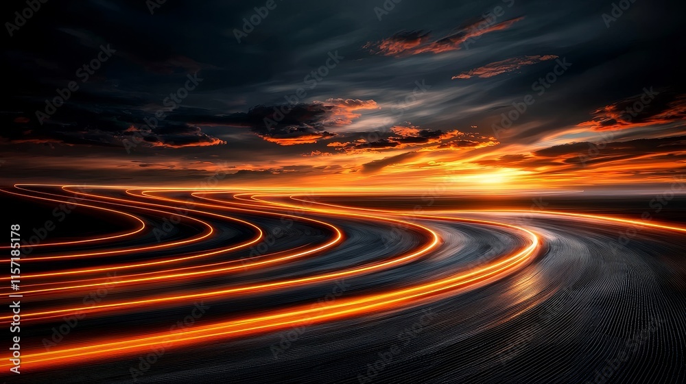 Fototapeta premium Fiery Sunset Highway Abstract Speed Motion Blur Road Asphalt