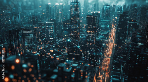 Wallpaper Mural Smart digital Innovation city with connection network reciprocity over the cityscape. of future smart wireless digital city and social media networking systems that connects people with in city Torontodigital.ca