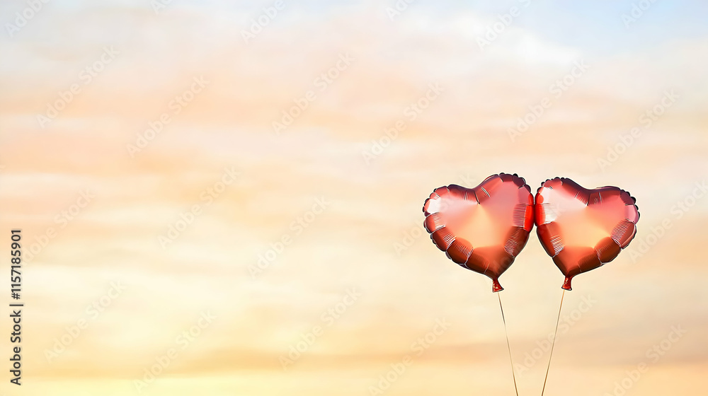 Fototapeta premium Romantic heart-shaped balloons outdoor celebration photography warm sunset close-up shot love and affection