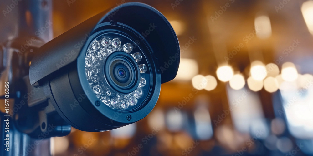 Obraz premium Surveillance camera in urban setting for security monitoring