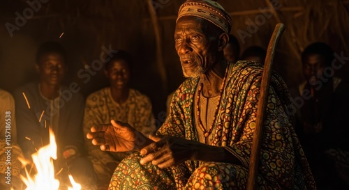 Elder Man Speaks Around Campfire With Others