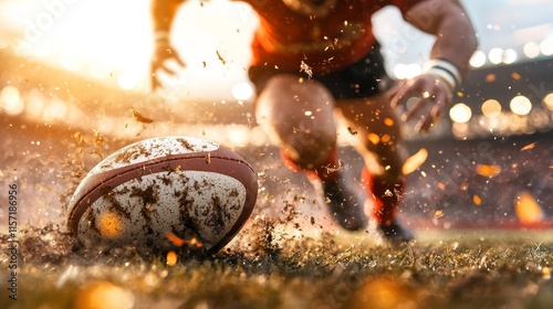 Rugby Action Muddy Rugby Ball Player Stadium Game