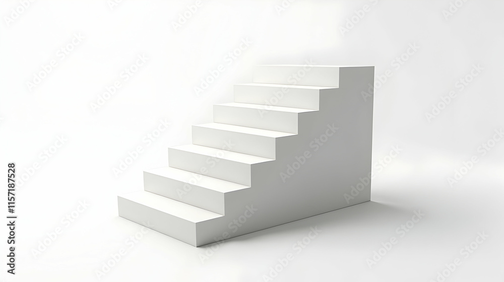 Ascend the pristine white stairs towards an undefined, bright future. A minimalist vision of progress and potential. Ascend the pristine white stairs towards an undefined, bright future. A minimalist vision of progress and potential.
