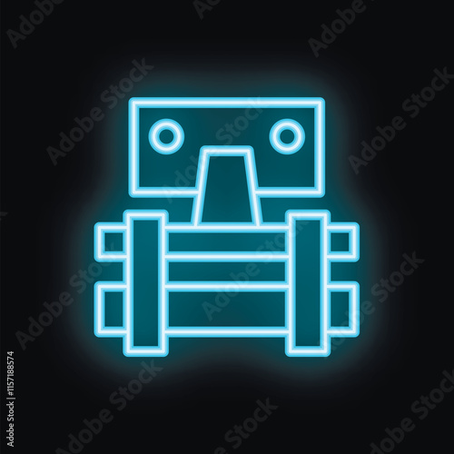 Blue neon sign of a robot holding a package, symbolizing automated delivery services and the future of logistics