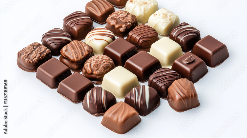 Assorted gourmet chocolate candies on display. Assorted gourmet chocolate candies on display.