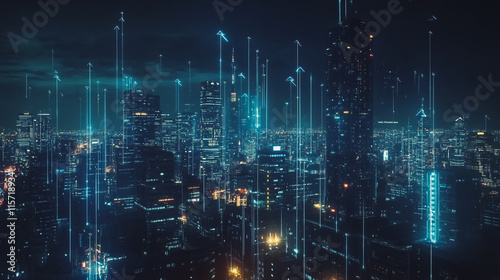 Wallpaper Mural Smart digital Innovation city with connection network reciprocity over the cityscape. of future smart wireless digital city and social media networking systems that connects people with in city Torontodigital.ca