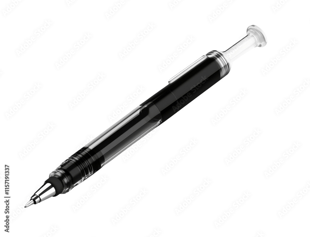 A front-facing image of an insulin pen, isolated on a white background, showing realistic details of the device A front-facing image of an insulin pen, isolated on a white background, showing realistic details of the device