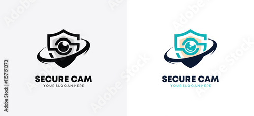 CCTV security protection system spy camera logo design with letter s symbol