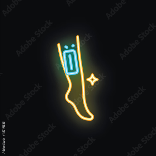 Neon style icon ideal for beauty and cosmetics, showing leg waxing using a wax strip