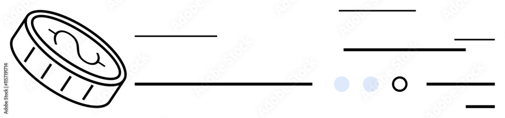 Flying dollar coin in motion lines indicating speed and efficiency, two dots, a circle, and horizontal lines. Ideal for finance, banking, fintech, payment systems, money transfer, investment Flying dollar coin in motion lines indicating speed and efficiency, two dots, a circle, and horizontal lines. Ideal for finance, banking, fintech, payment systems, money transfer, investment