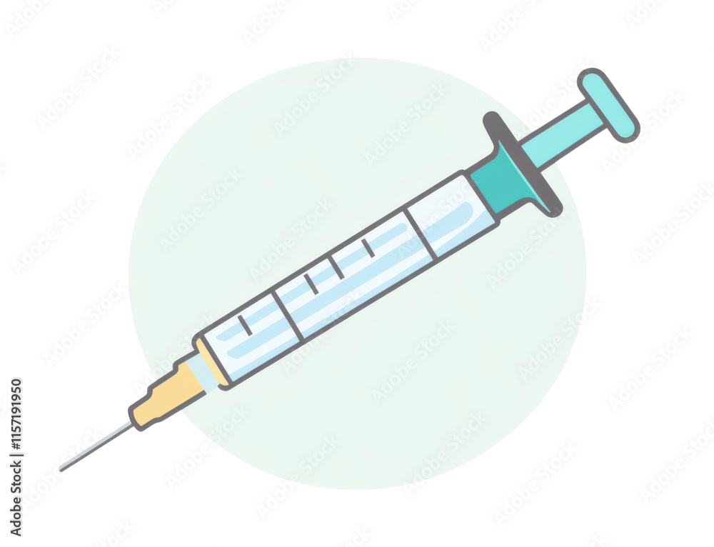 A front-view image of a syringe with a safety cap, isolated on a white background for a medical icon representation A front-view image of a syringe with a safety cap, isolated on a white background for a medical icon representation