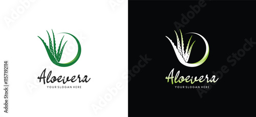 Aloe vera plant logo design vector template with natural fresh green leaves