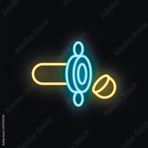 Neon cannon is shooting a cannonball on a black background