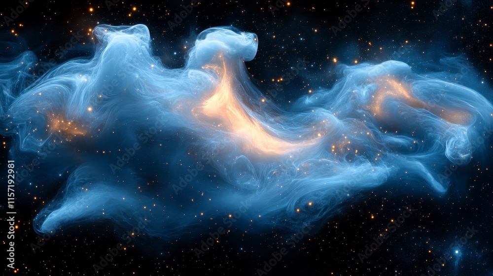 Abstract cosmic nebula with swirling blue and orange gas clouds in space. Abstract cosmic nebula with swirling blue and orange gas clouds in space.