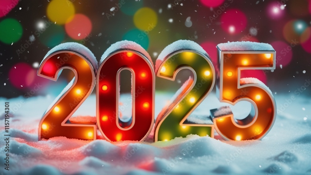 Happy New Year 2025 celebration card design with 3D star decoration. Happy New Year 2025 celebration card design with 3D star decoration.