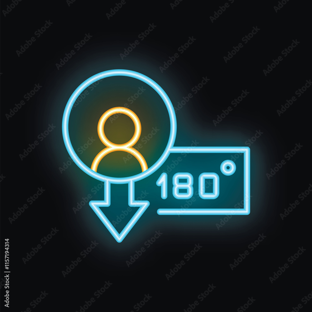 Neon icon representing a person experiencing a sudden and drastic temperature drop of 180 degrees Neon icon representing a person experiencing a sudden and drastic temperature drop of 180 degrees