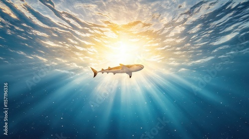 Shark Swimming Underwater with Sunlight Rays photo