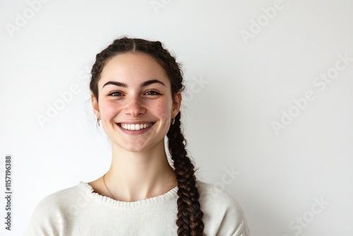 Bright smile radiates joy and confidence, showcasing natural bea photo