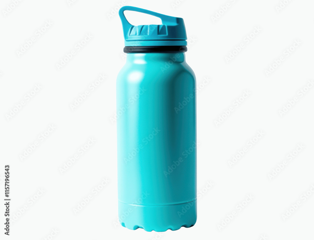 A stylish reusable water bottle, often used in fitness, isolated on a white background, shown from the front to highlight design and materials A stylish reusable water bottle, often used in fitness, isolated on a white background, shown from the front to highlight design and materials