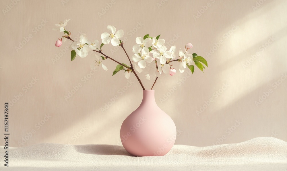 A pink vase with a white flower in it A pink vase with a white flower in it