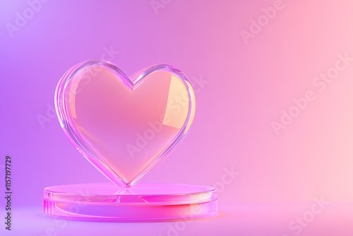 Glowing heart shape stands on circular base, surrounded by soft photo