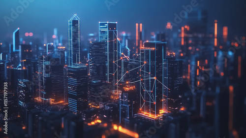 Wallpaper Mural Smart digital Innovation city with connection network reciprocity over the cityscape. of future smart wireless digital city and social media networking systems that connects people with in city Torontodigital.ca