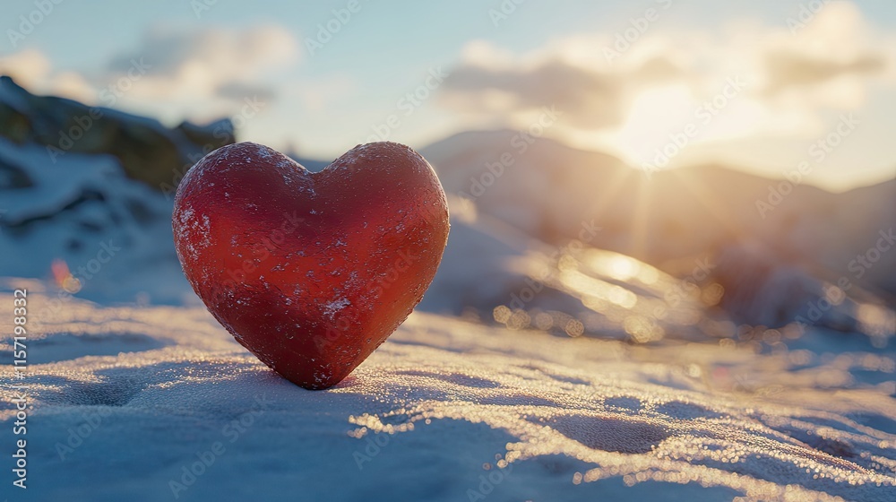 Fototapeta premium Red heart resting on a pristine backdrop, offering elegance and simplicity for a Valentine concept.